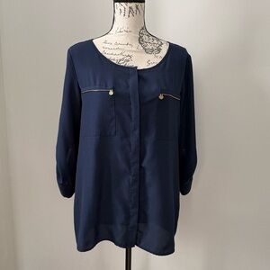Anne Klein Midnight Blue Blouse with Zipper Accents Medium